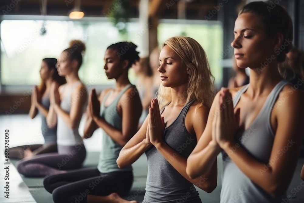 Group of women doing yoga in the gym