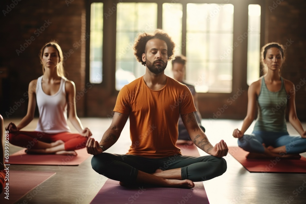 Group of women doing yoga in the gym