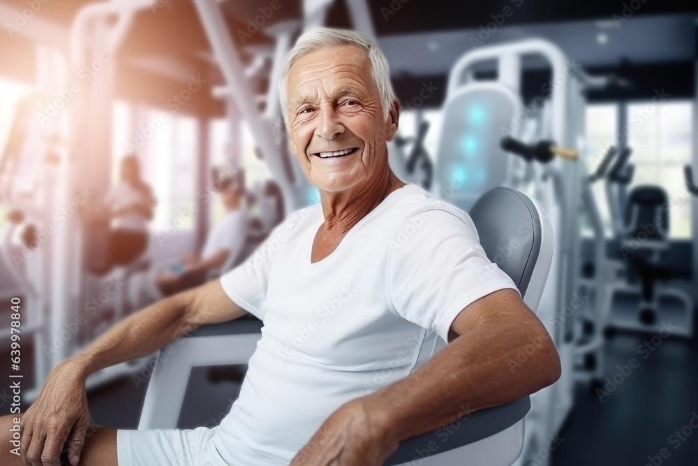 Handsome healthy grandpa in the gym