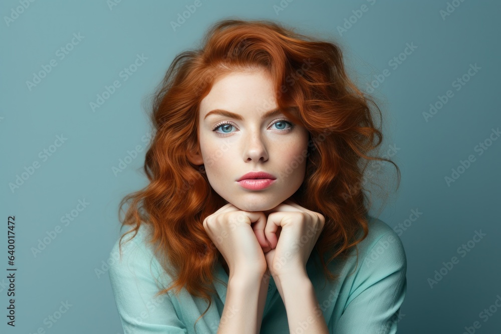 Woman with red hair thinking about something