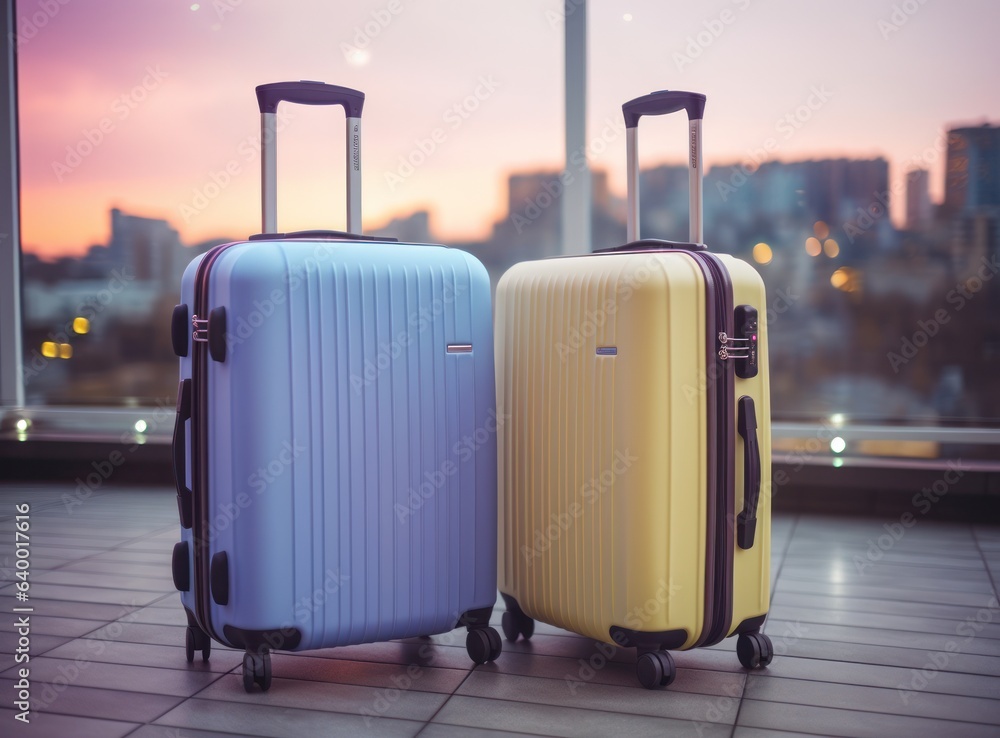 Suitcases on a wall at the airport