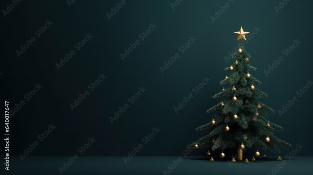 Green wallpaper with Christmas tree