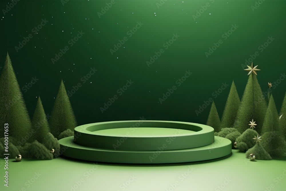 Green empty Christmas podium