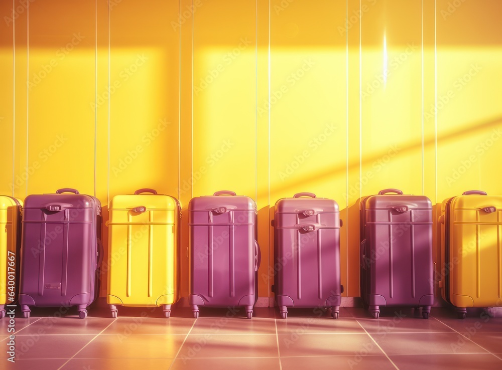 Suitcases on a wall at the airport