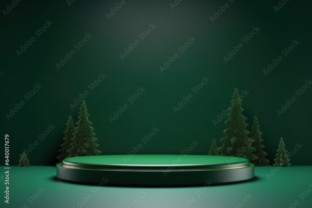 Green empty Christmas podium