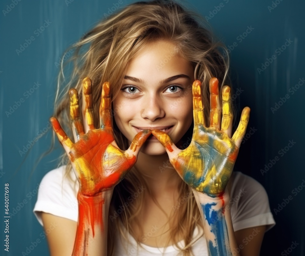 Young girl with paints