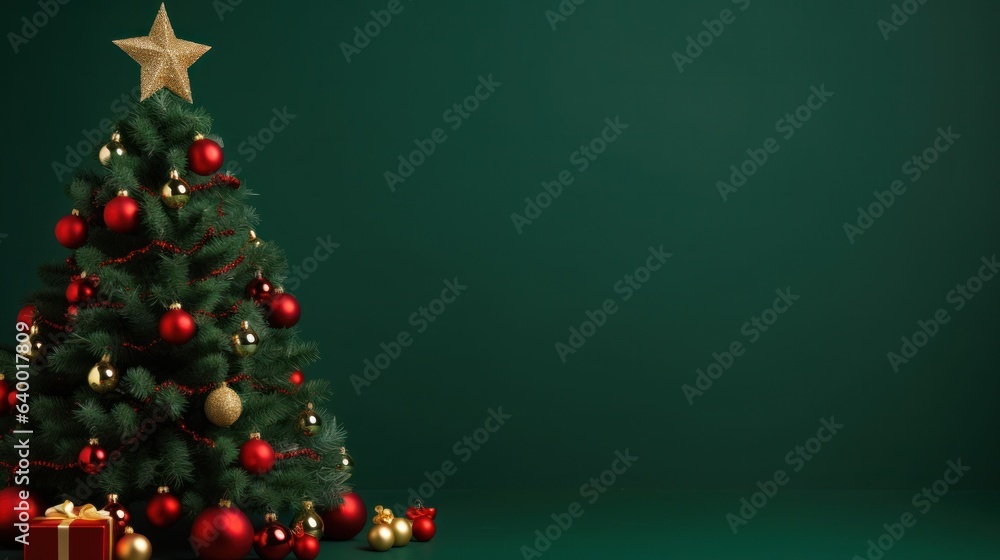 Green wallpaper with Christmas tree