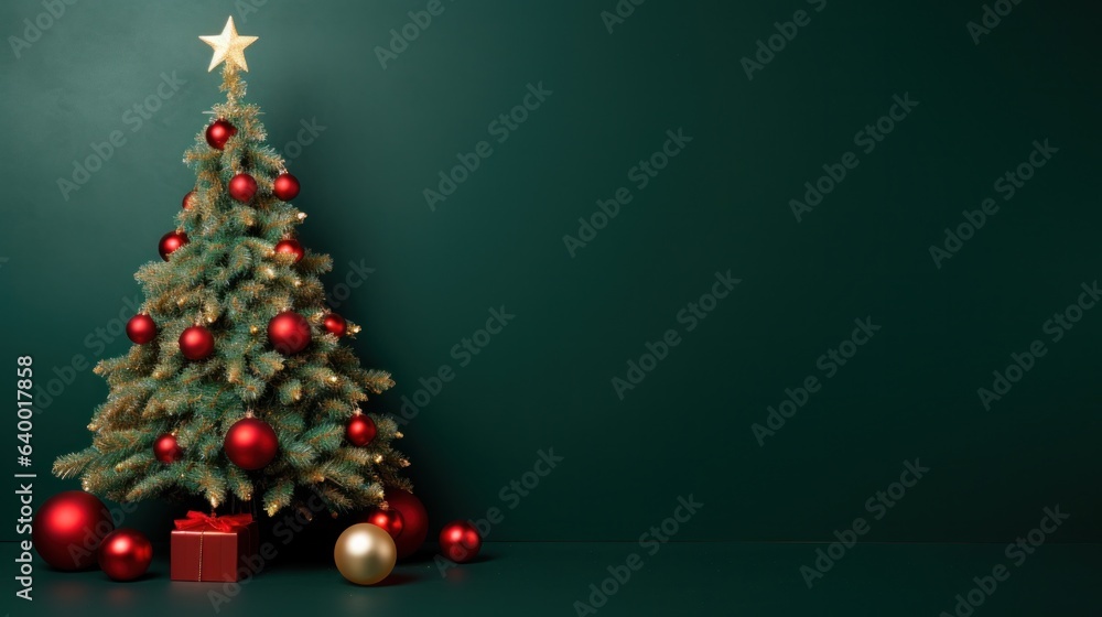 Green wallpaper with Christmas tree