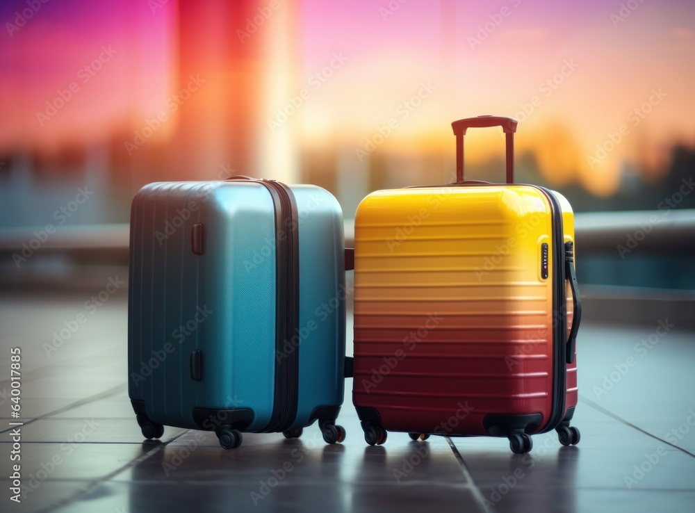 Suitcases on a wall at the airport