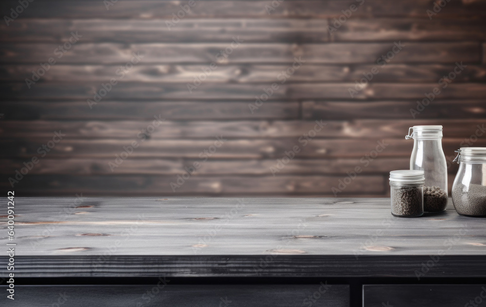 Empty gray wooden table and goods counter