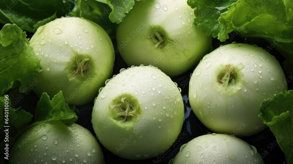 Skinned white kohlrabi with waterdrops