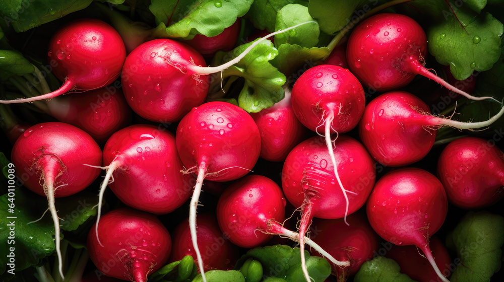 Red radish with waterdrops