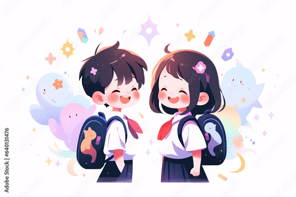 Kindergarten school season children back to school illustration, children happy to go to school post