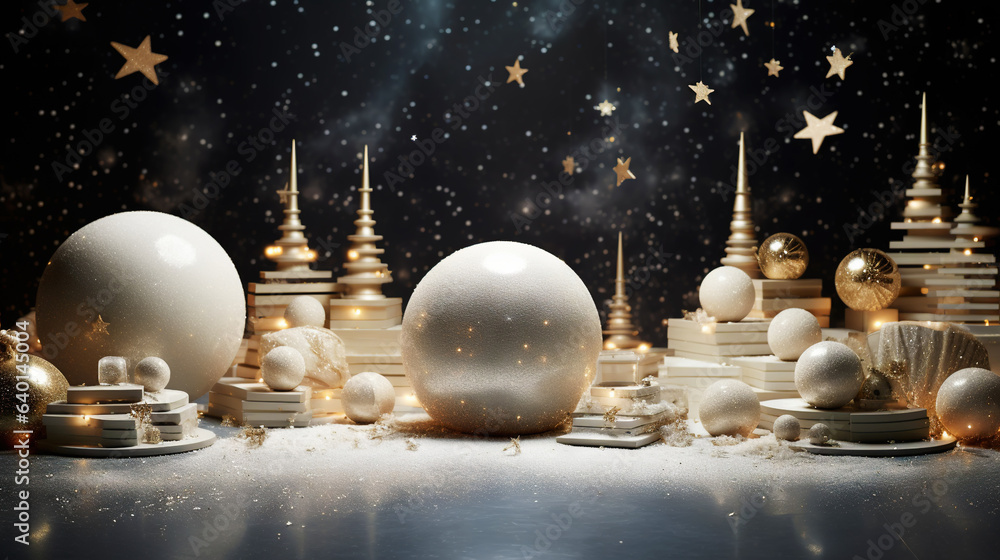 Modern shiny creative Christmas backdrop. Golden festive New Year background. Generative AI