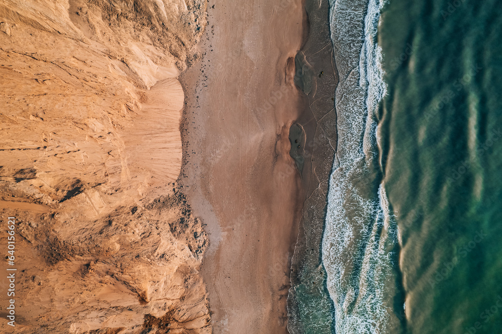 Topdown background photo of beach, rocks and sea at the Denmark Coastline