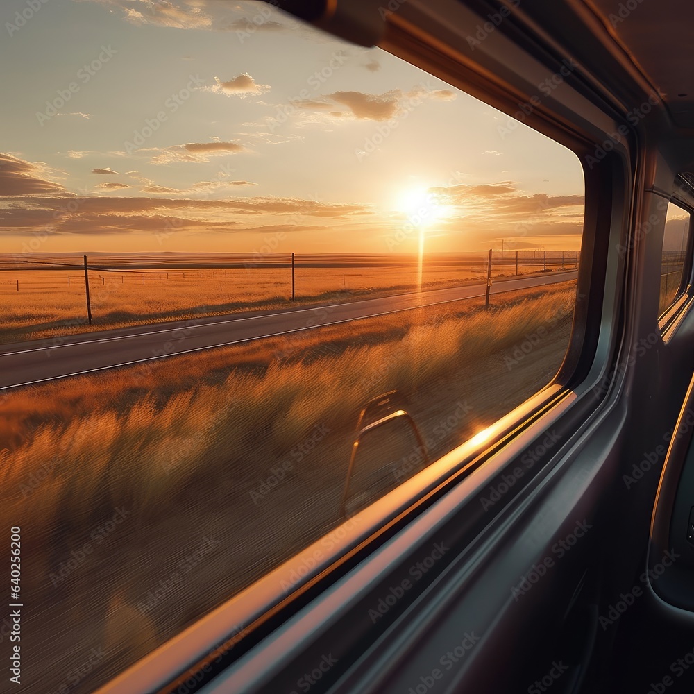 sunset looking out of train window