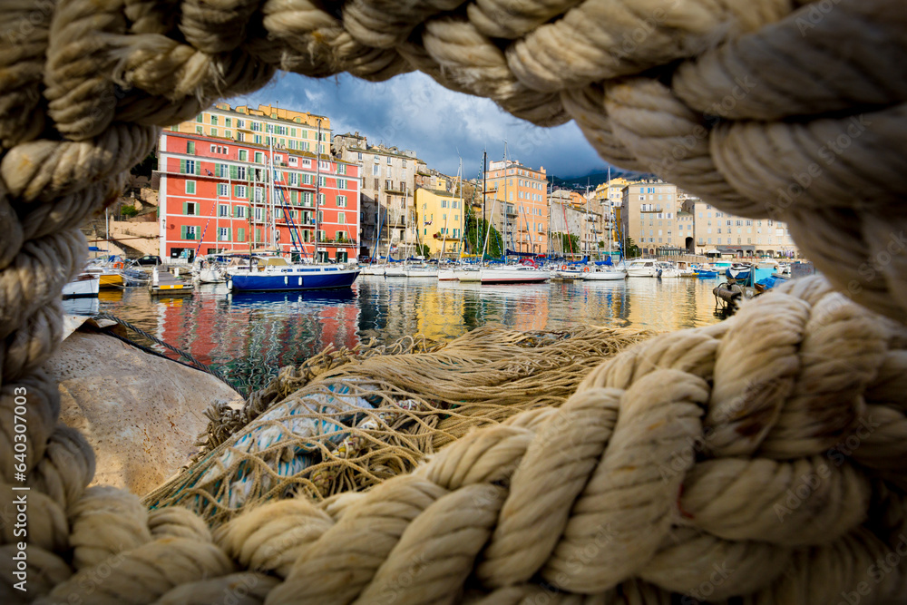 Vibrant, colourful old harbour of Bastia, Corse, France