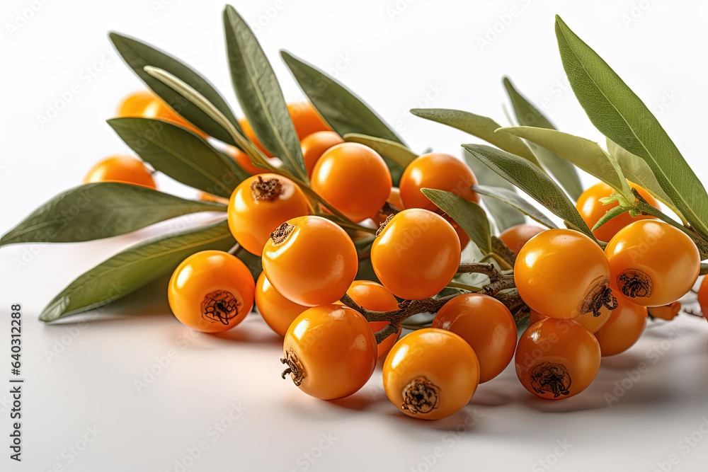 Sea buckthorn on background. Juicy orange cherry, fresh and sweet.