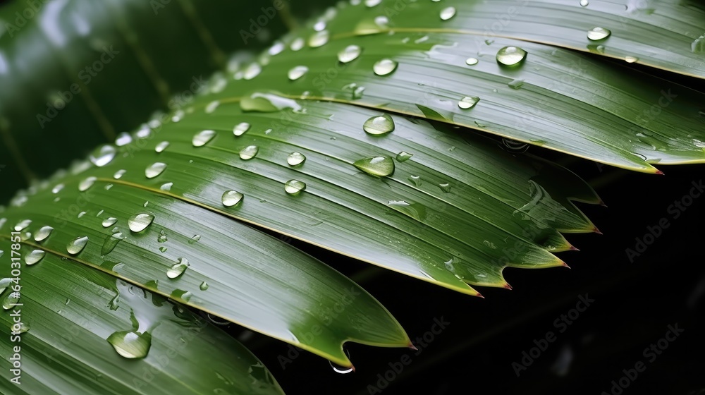 Tropical coconut palm leaf with water droplets, Water droplet, Palm leaves background textures after