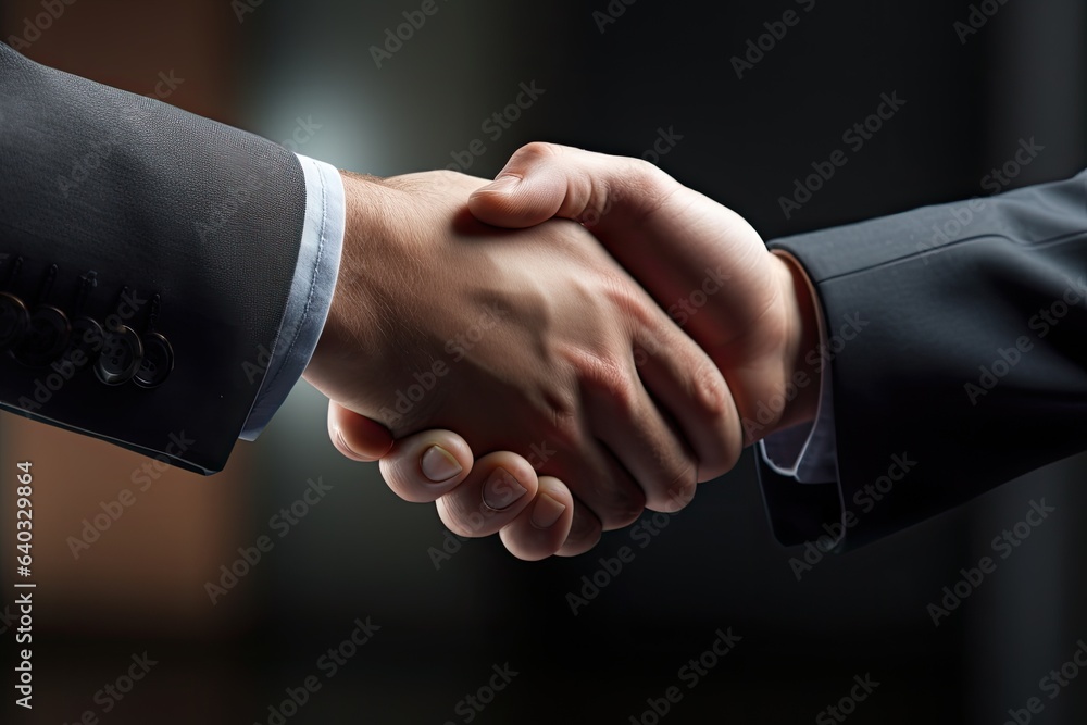 Close-up image of business people shaking hands over blurred background. Businessman handshake close