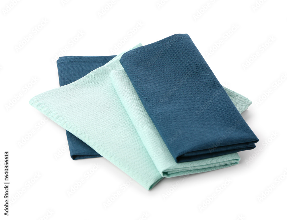 Set of folded clean napkins isolated on white background