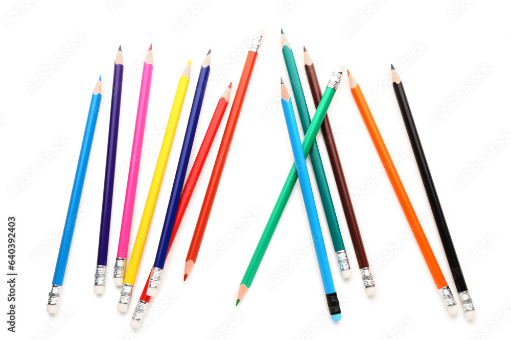 Group of colorful pencils on white background