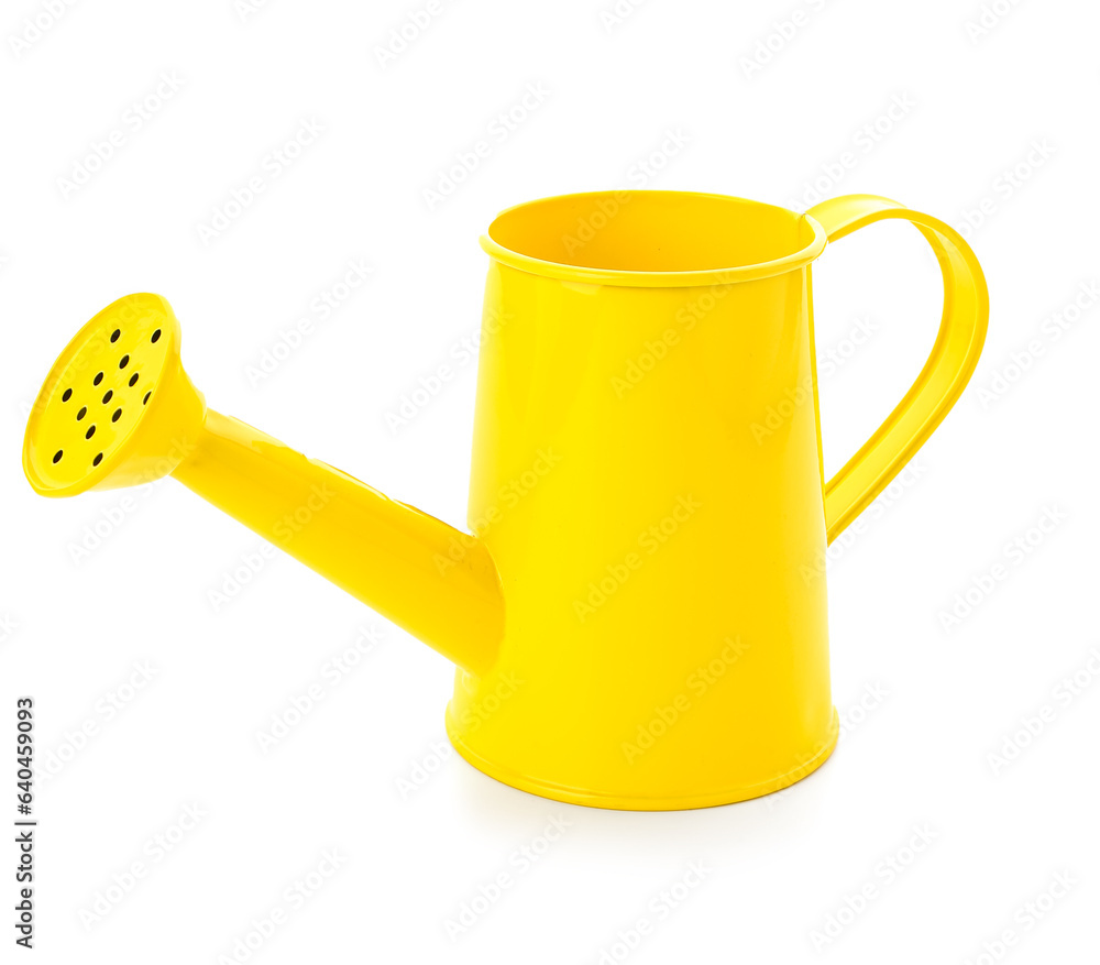 Yellow watering can isolated on white background