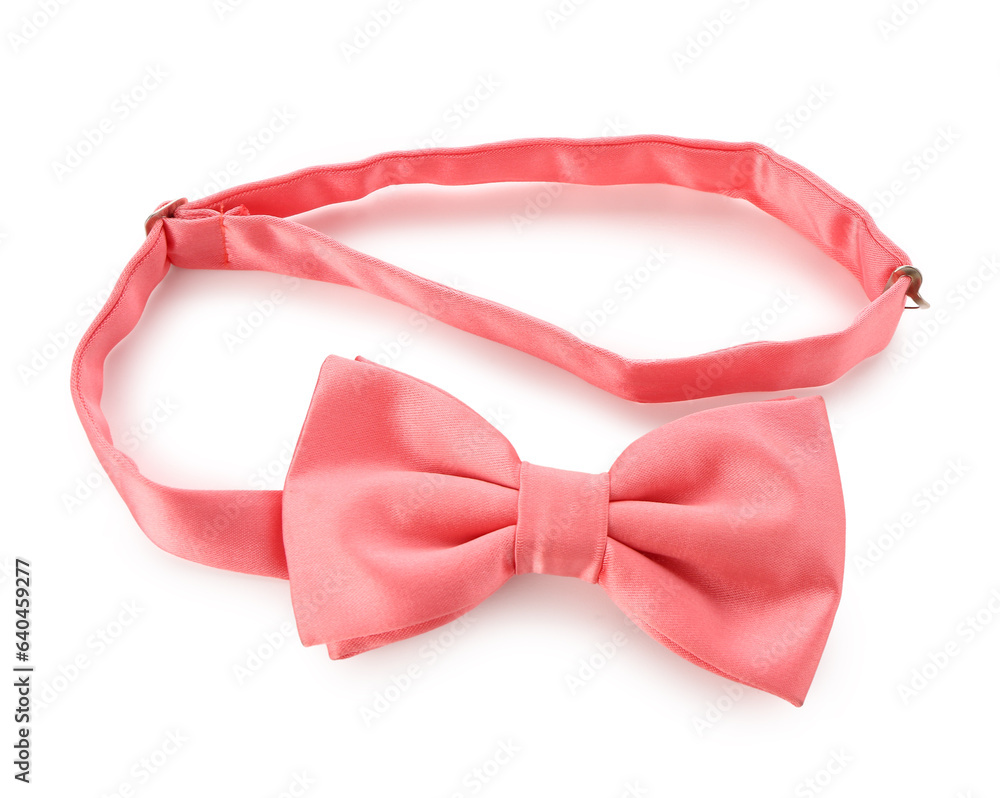 Stylish pink bow tie for pet isolated on white background