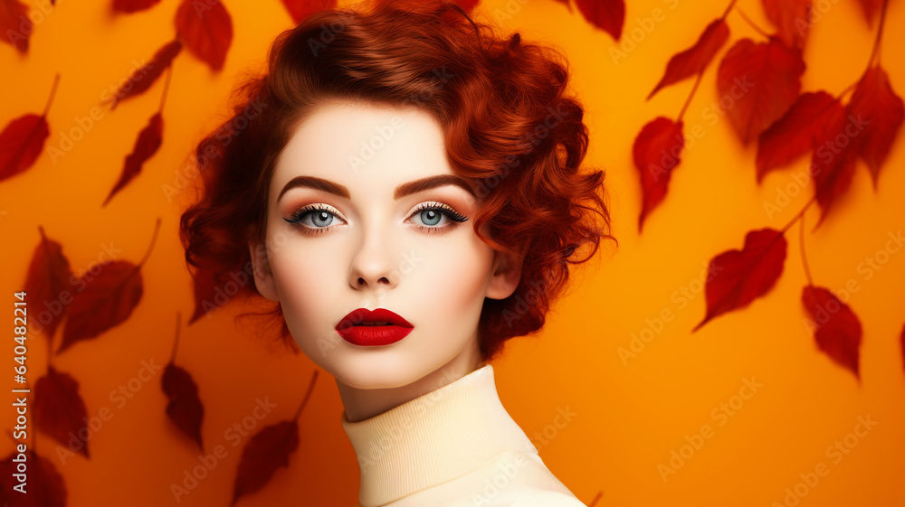 Beautiful model with autumn leaves