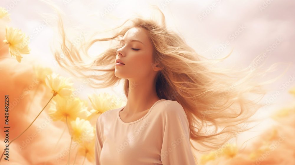 Elegant young woman with beautiful flowers