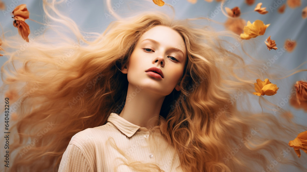 Elegant young woman with autumn leaves