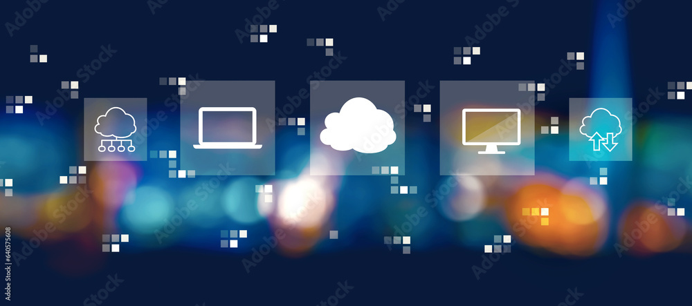 Cloud computing with blurred city lights at night