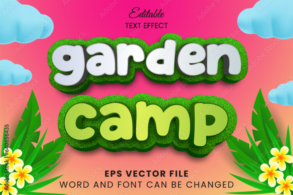 Garden camp 3d editable vector text effect