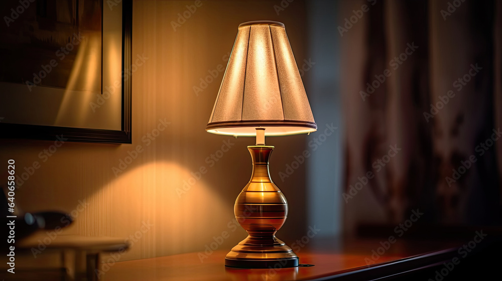 a table lamp spending warm light. Idea for interior design. Generative Ai