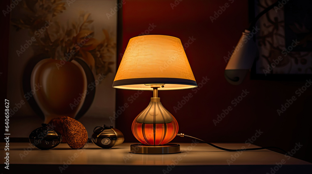 a table lamp spending warm light. Idea for interior design. Generative Ai