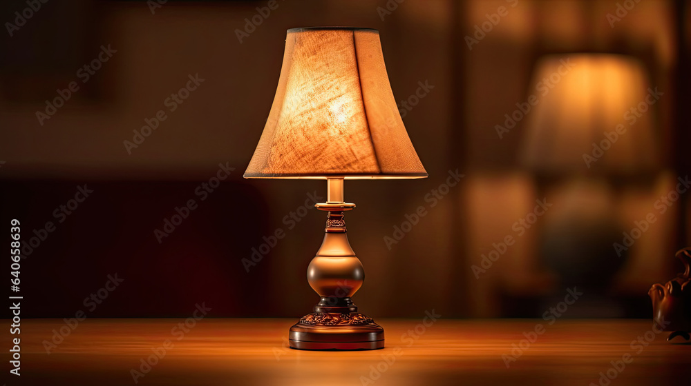 a table lamp spending warm light. Idea for interior design. Generative Ai