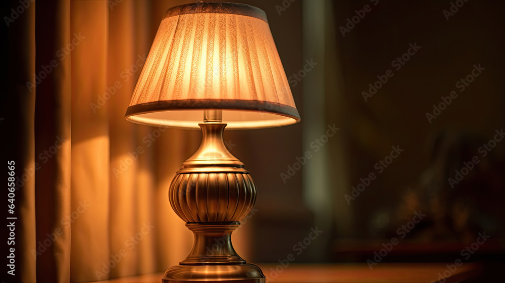 a table lamp spending warm light. Idea for interior design. Generative Ai