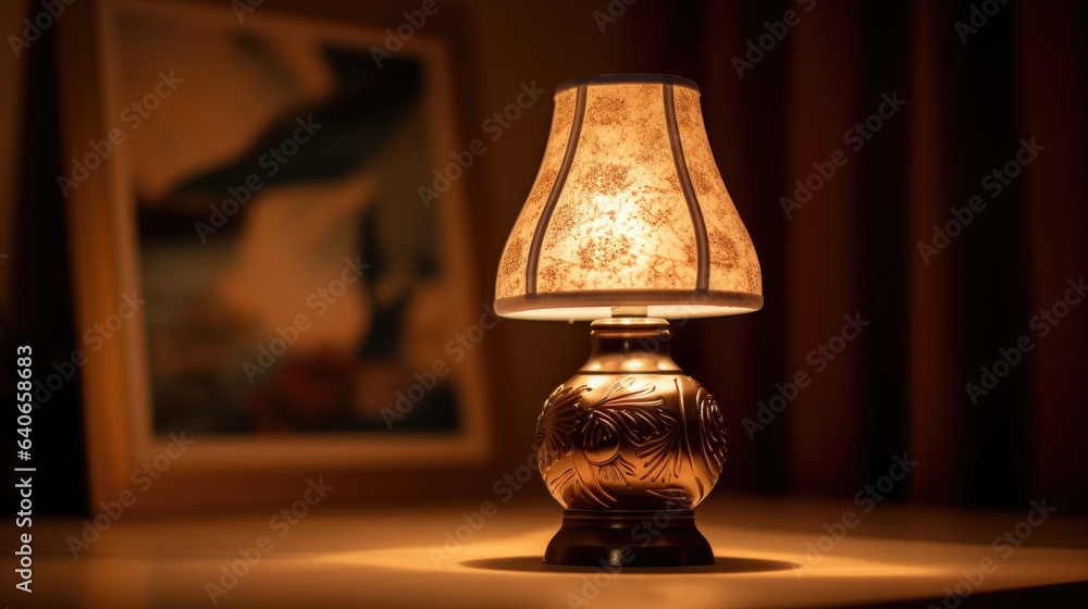 a table lamp spending warm light. Idea for interior design. Generative Ai