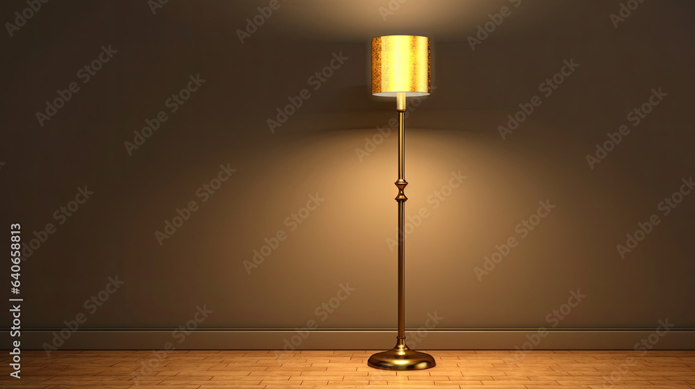 Brass floor lamp in living room. Idea for interior design. Generative Ai