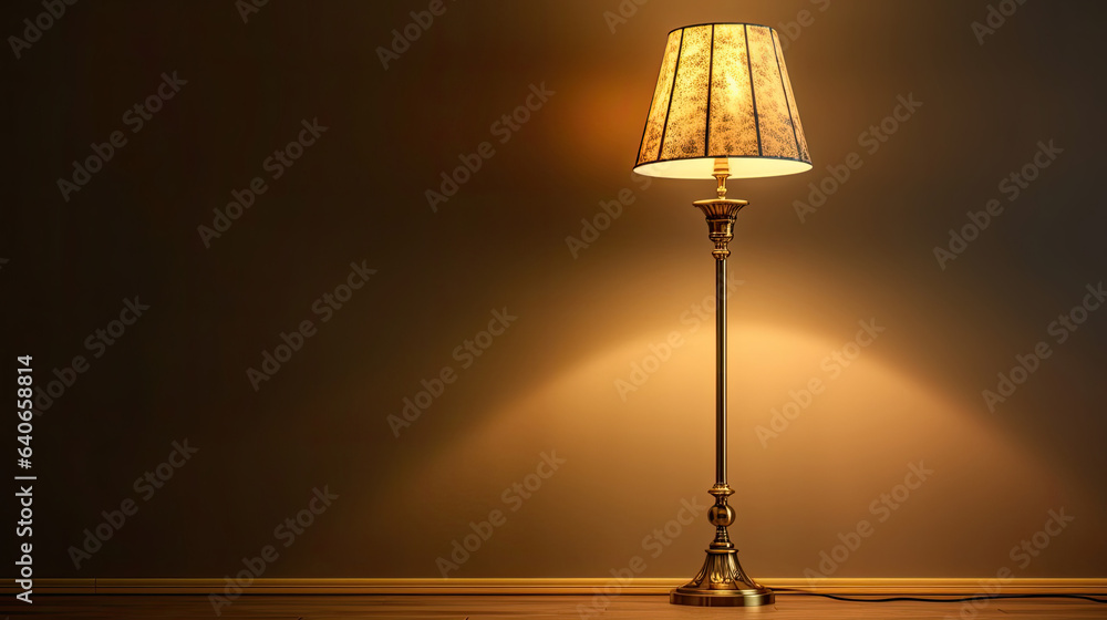 Brass floor lamp in living room. Idea for interior design. Generative Ai