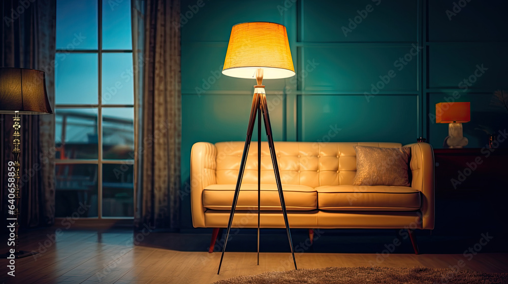 Floor lamp in living room. Idea for interior design. Generative Ai