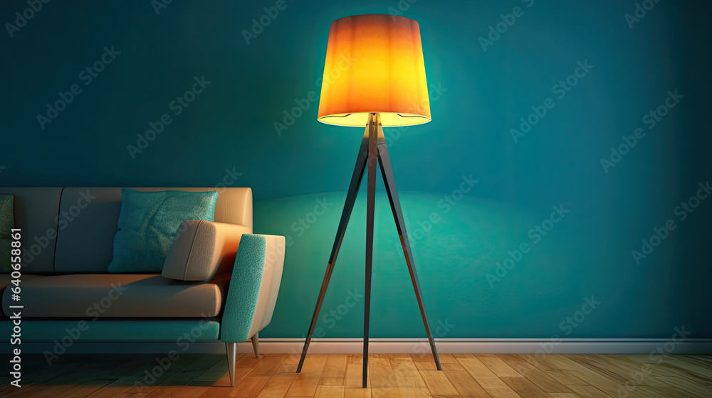 Floor lamp in living room. Idea for interior design. Generative Ai