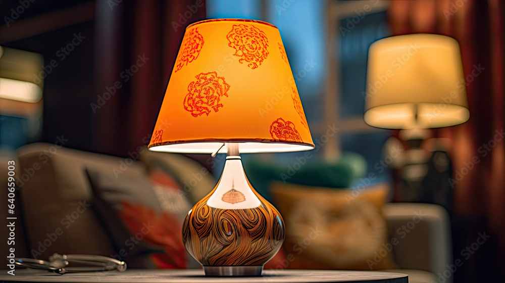 Home decoration and decorative lampshade in living room. Idea for interior design. Generative Ai