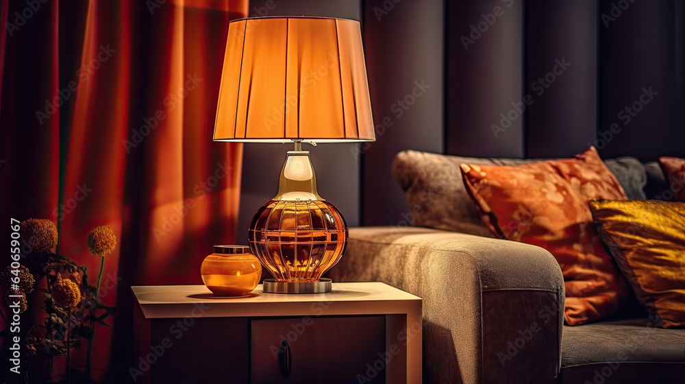 Home decoration and decorative lampshade in living room. Idea for interior design. Generative Ai