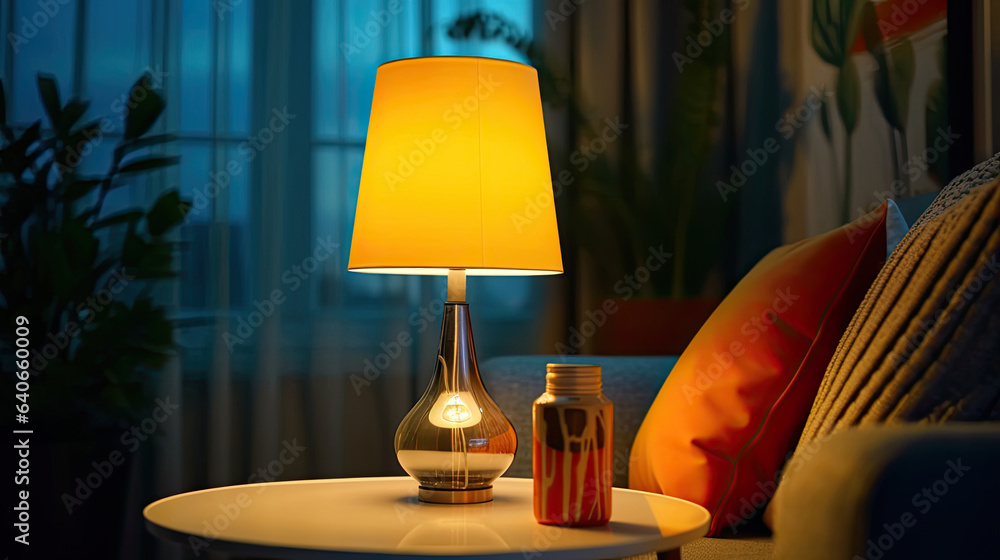 Lamp, Stylish interior of living room at night. Idea for interior design. Generative Ai