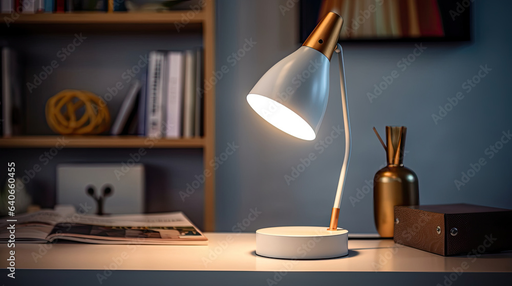 Modern Scandinavian style desk lamp. Idea for interior design. Generative Ai