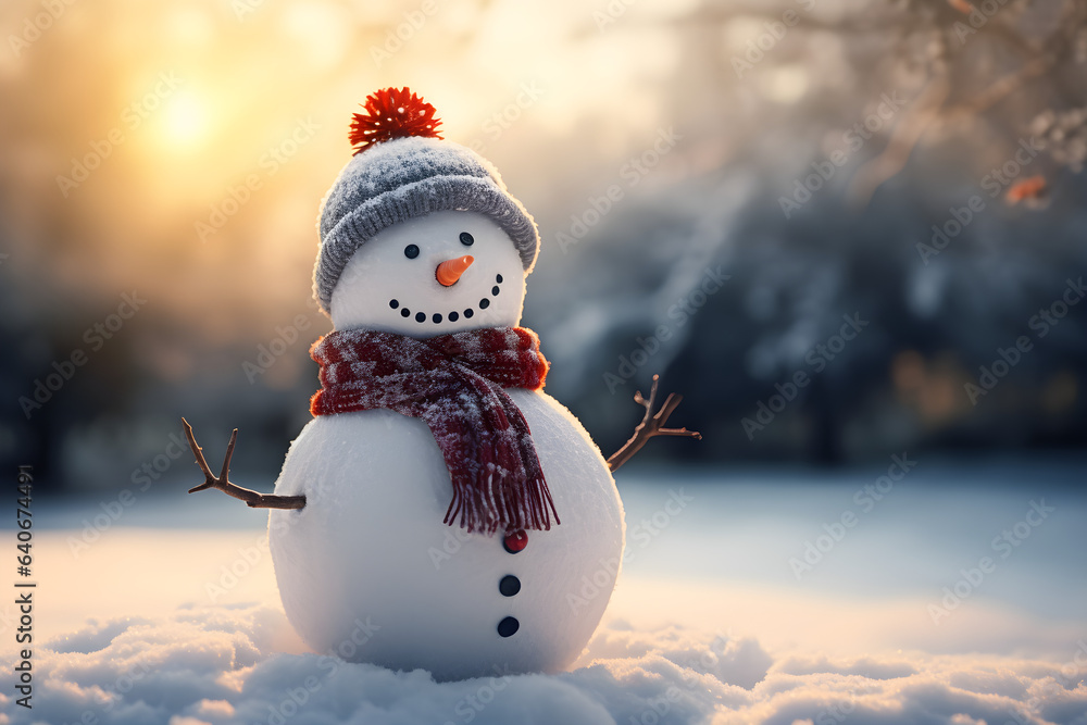 snowman in winter with gifts