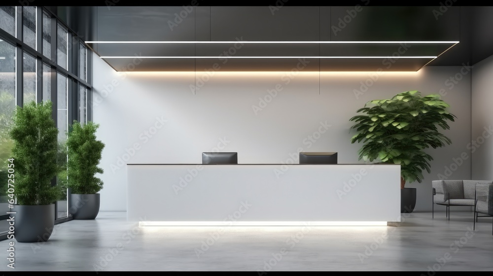 Modern Office lobby interior and reception desk with copy space.