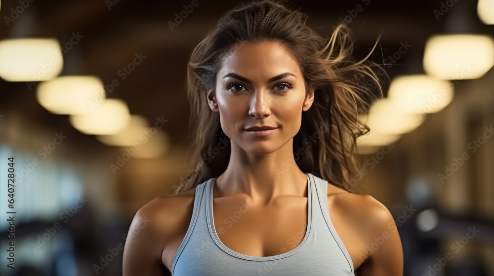 Portrait of beautiful woman working out at gym, Fitness exercises, Healthy concept.