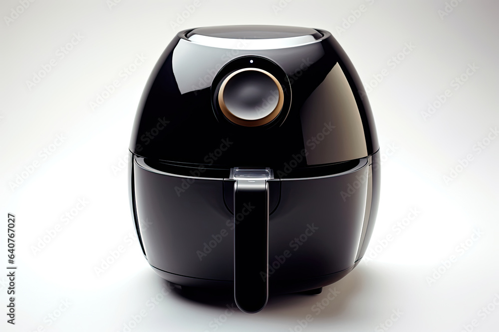 Air fryer oil free, black oil free fryer isolated on white background. Generative Ai